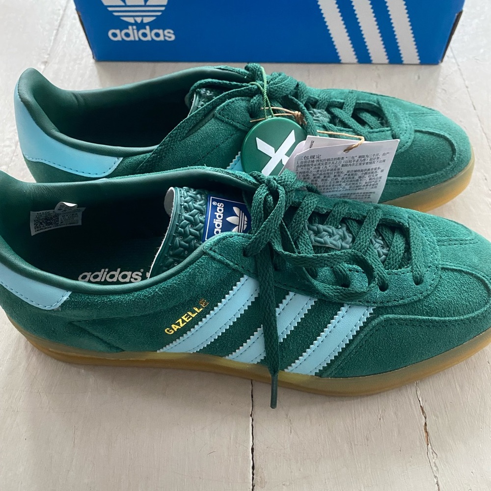 Adidas Gazelle Indoor Sneaker | Colleginate Green | Haze Sky | Victory Gold